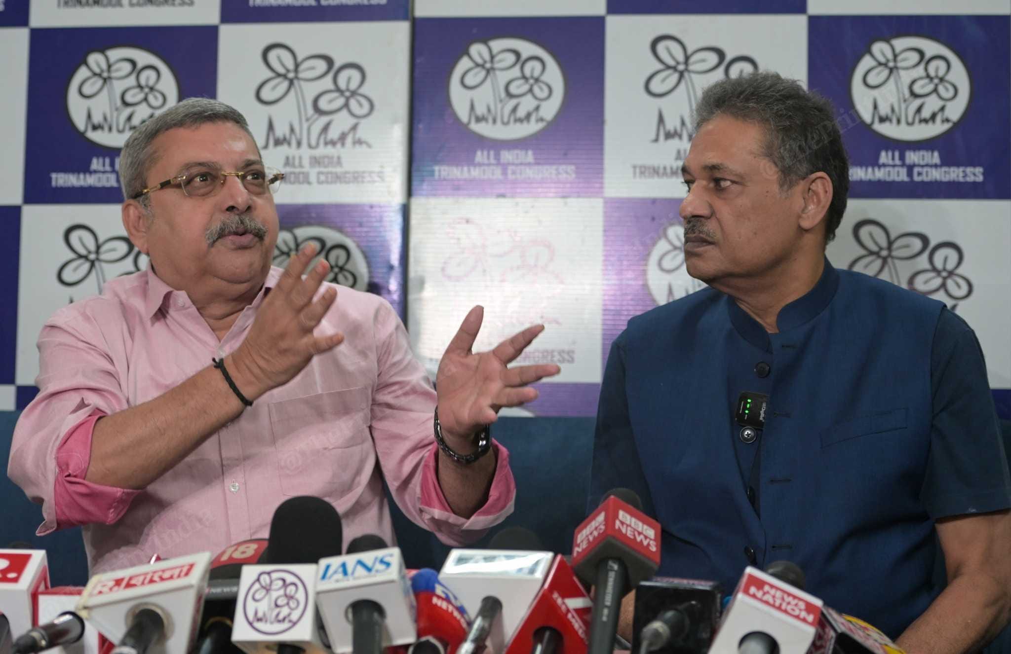 TMC MPs Kalyan Banerjee and Kirti Azad address a press conference in New Delhi on 9 June. | Photo: Suraj Singh Bisht, ThePrint