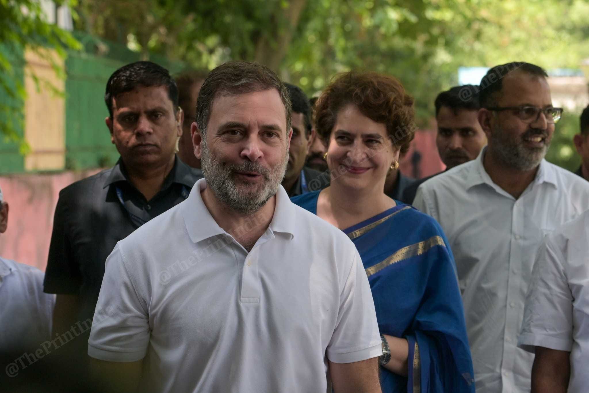 Rahul Gandhi arriving at Congress headquarters in New Delhi on the his birthday. He turned 56 Friday. Accompanying him was his sister Priyanka Gandhi Vadra and other Congress leaders | Suraj Singh Bisht