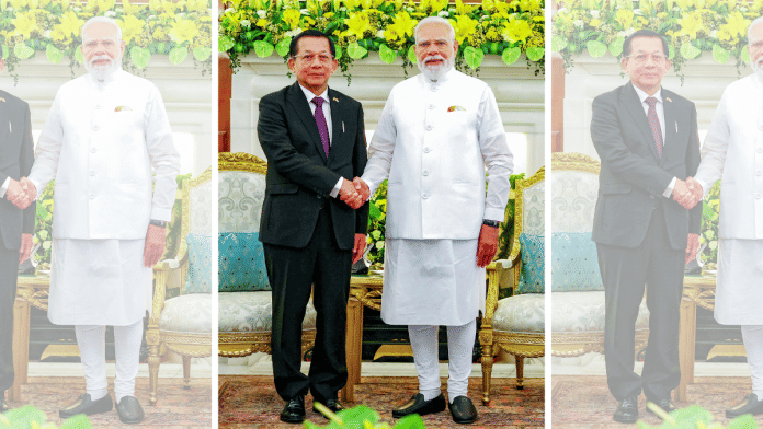 PM Narendra Modi shakes hands with President of Myanmar, U Min Aung Hlaing, as they hold bilateral talks at Hyderabad House, in New Delhi on 01 June 2026. | Narendra Modi Photo Gallery /ANI Photo