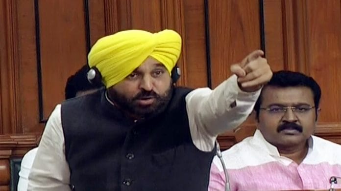 AAP MP Bhagwat Mann speaks in Lok Sabha during the Budget Session of Parliament. (ANI Photo/ LSTV Grab)