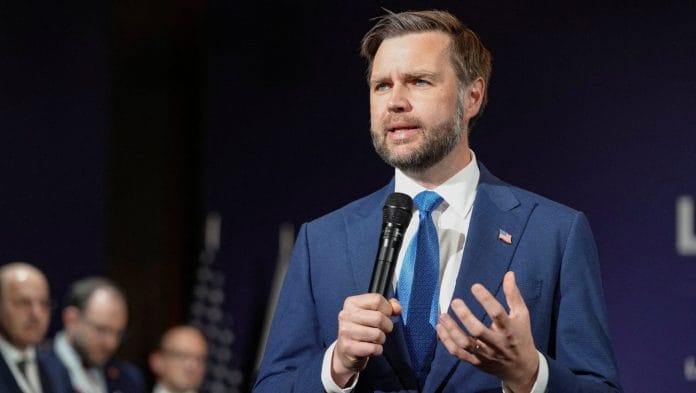 U.S. Vice President JD Vance makes an opening statement at the start of a quadrilateral meeting between the U.S., Iran, Pakistan, and Qatar at the Lake Lucerne Summit, aimed at advancing a deal to end the Middle East conflict, at Buergenstock Resort Lake Lucerne, near Stansstad, Switzerland, June 21, 2026. REUTERS/Nathan Howard/Pool