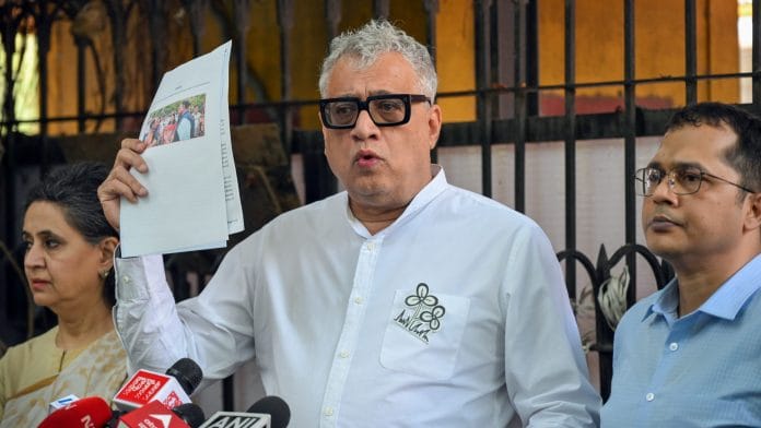 TMC MP Derek O'Brien addresses the media after a meeting between TMC delegation and the Election Commission of India New Delhi, Apr 08 (ANI): TMC MP Derek O'Brien addresses the media after a meeting between TMC delegation and the Election Commission of India, in New Delhi on Wednesday. TMC MP Sagarika Ghose, and others also present. (ANI Photo/Jitender Gupta)