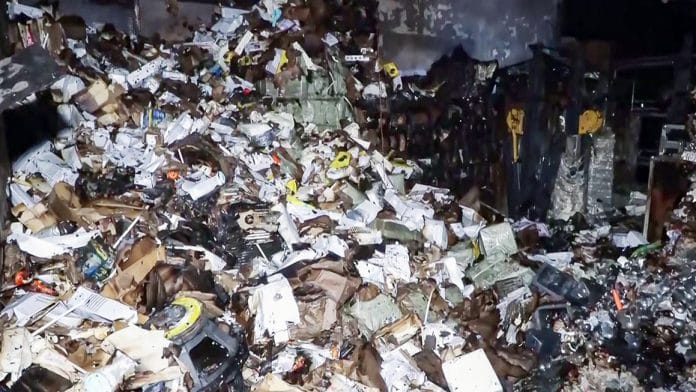 Representational Image New Delhi, Apr 30 (ANI): A visual of the charred remains after a fire broke out at a godown on Wednesday night in the Tri Nagar area near Keshav Puram, New Delhi, on Thursday. No casualties reported. (ANI Video Grab)