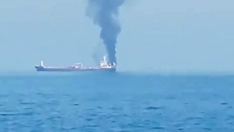 Representational Image | A visual of the commercial vessel MT Jalveer, with Indian seafarers reportedly on board, attacked off the coast of Oman near the Shinas Port, on Thursday. Casualties feared and further details awaited. (Forward Seamen’s Union of India/ANI Video Grab)