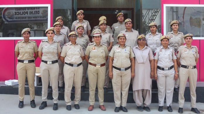 New Delhi, Jun 18 (ANI): First Station House Officer of the Delhi's first all-women police station, Inspector Lakshmi Singh, poses for a group picture with police personnel at the newly inaugurated first all-women police station within the Sabzi Mandi police station complex, in New Delhi on Thursday. (ANI Photo)