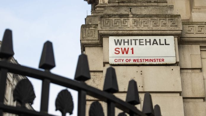 A street sign for Whitehall, where many government departments are based