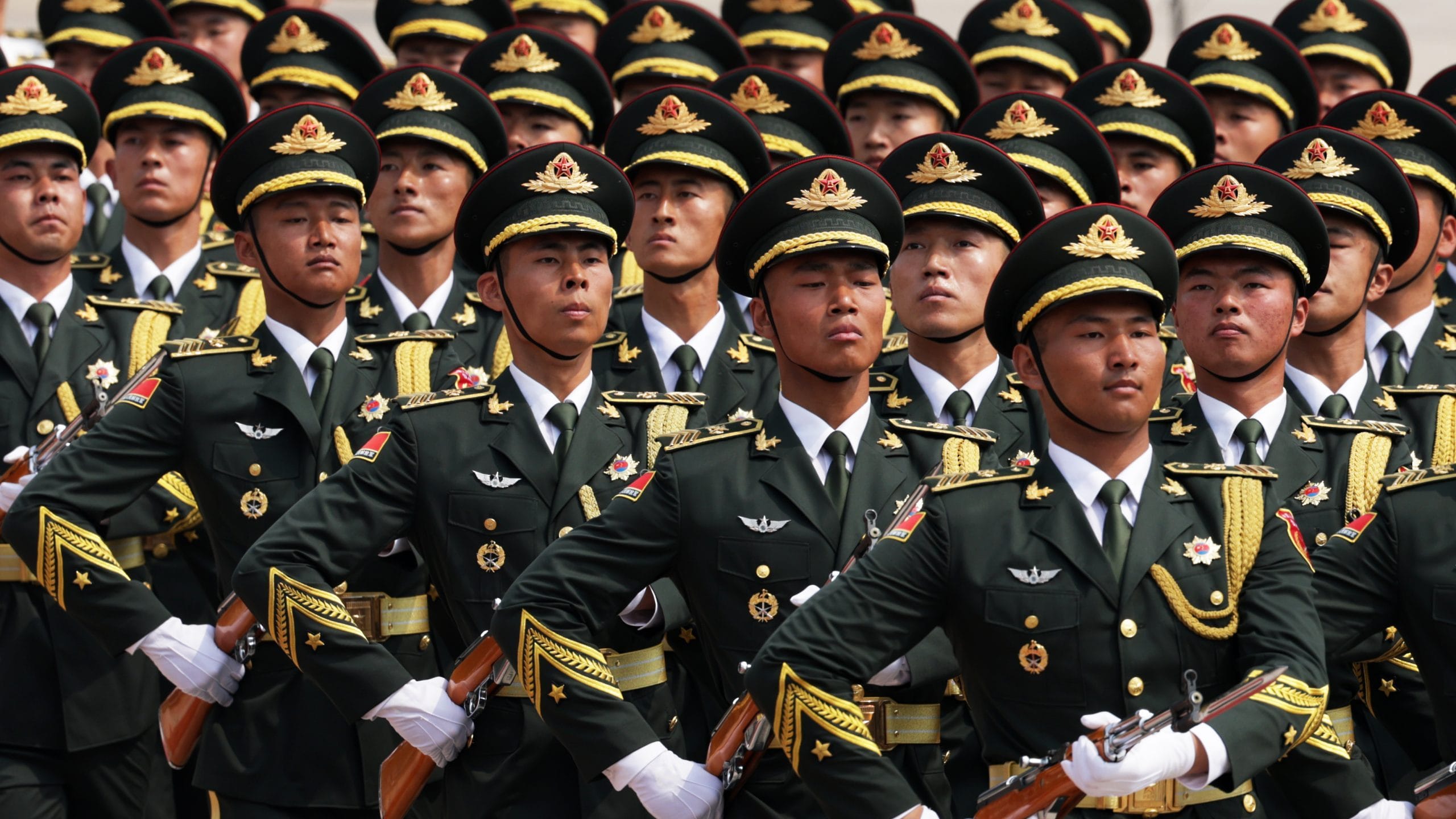 The Chinese People's Liberation Army honor guard. Photo by Alex Wong/Getty Images Photographer: Alex Wong/Getty Images AsiaPac