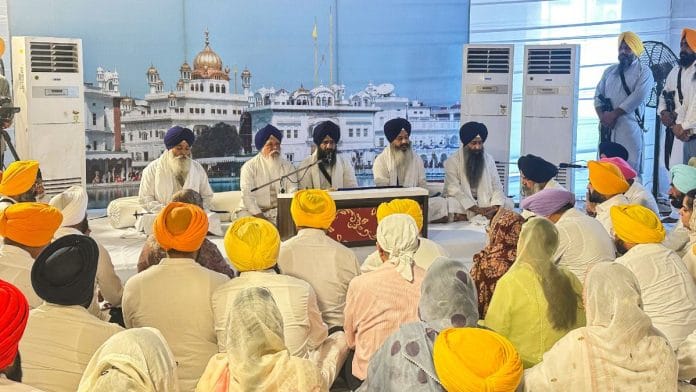 Akal Takht members address a meeting with Sikh MLAs and Punjab cabinet ministers at the Akal Takht Sahib Secretariat, following a summon issued by the Akal Takht over the anti-sacrilege law, in Amritsar on Monday | ANI