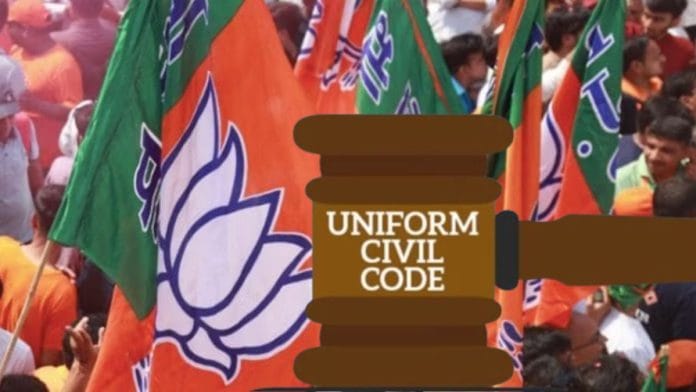 Representational image of UCC and BJP flags | Credit: Flickr/Manisha Mondal | ThePrint