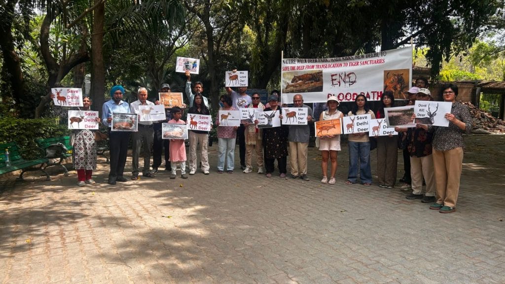हौज़ खास डियर पार्क के रेगुलर विज़िटर्स ने अप्रैल में एएन झा डियर पार्क से हिरणों को दूसरी जगह ले जाने से रोकने के लिए प्रोटेस्ट किया था | फोटो: जानकी पांडे/दिप्रिंट