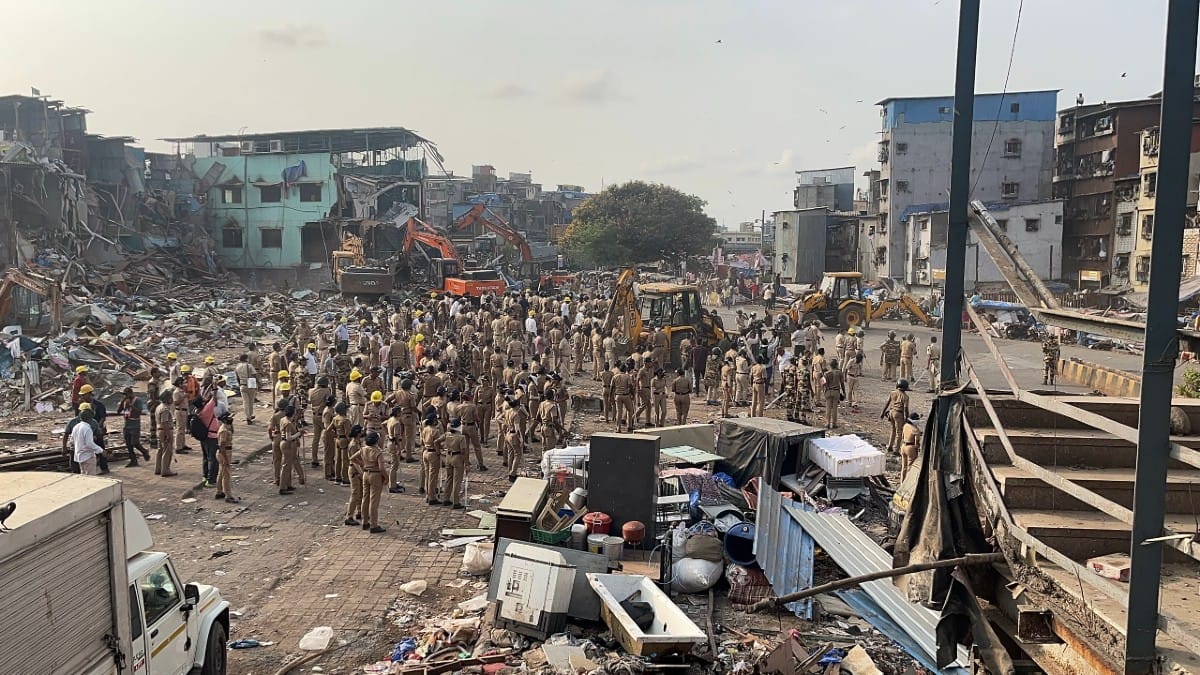 Police deployment during demolition of ‘Faisane Mustafa Garib Nawas’ Masjid and ‘Masjid-e-Inaam’ in Garib Nagar on 20 May 2026 | Kasturi Walimbe/ThePrint