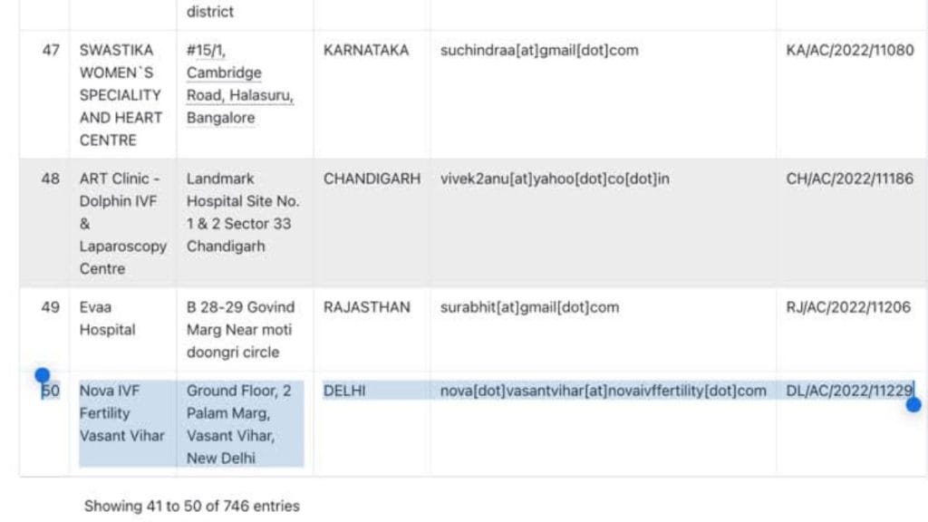 The 'rejected' status of the Nova Fertility Clinic on the ART portal. 