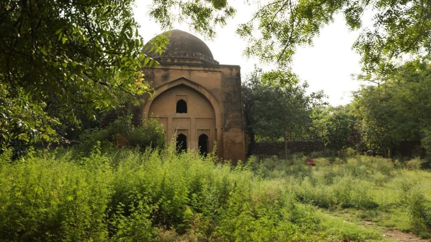 दक्षिण दिल्ली के लाल डोरा गांवों में से एक में स्थित एक ऐतिहासिक स्मारक | फोटो: अनीषा नेहरा/दिप्रिंट