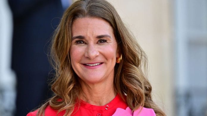 Melinda Gates wearing red.