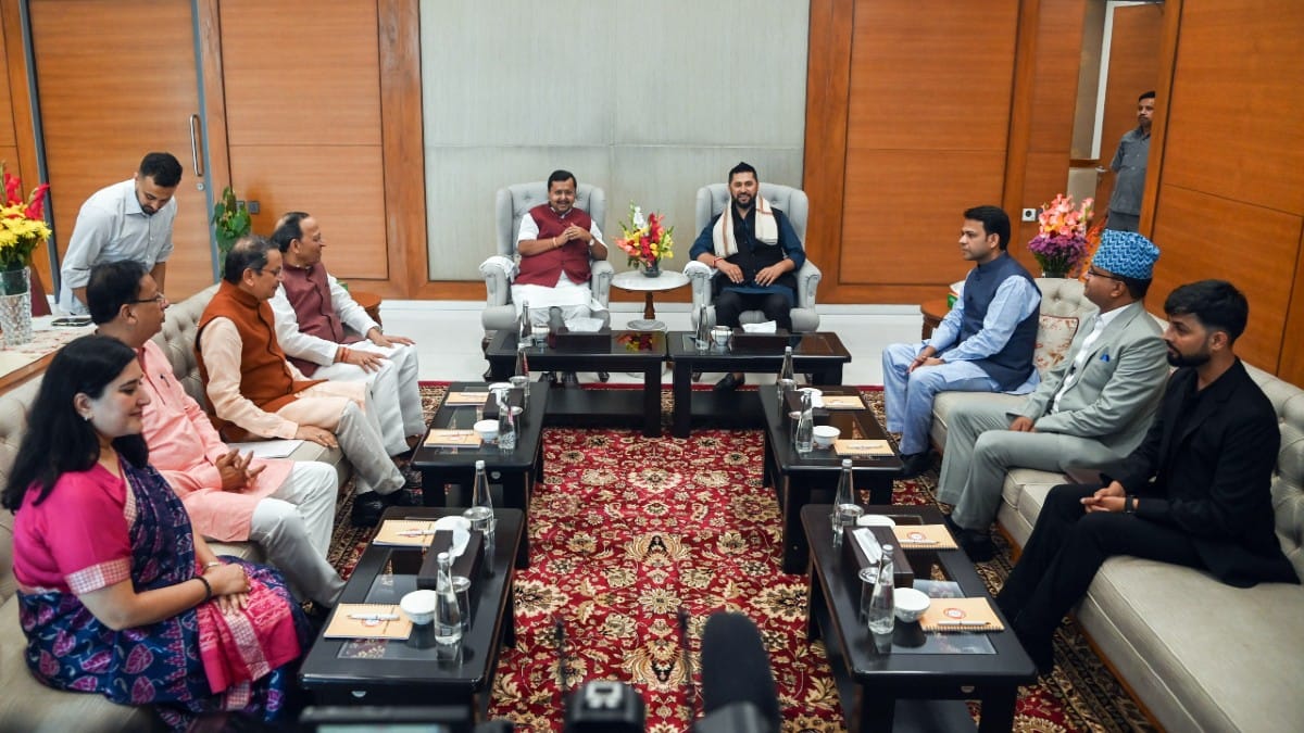 RSP delegation with BJP president Nitin Nabin and party leaders at party HQ in New Delhi on Tuesday | ANI