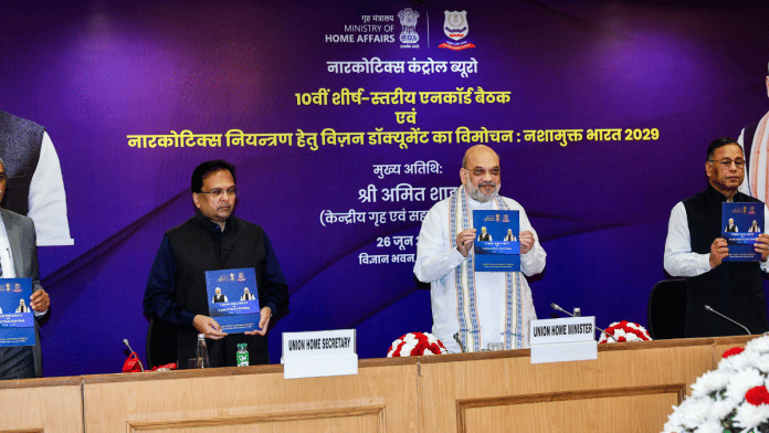 Home Minister Amit Shah launches 'Vision Document on Narcotics Control (2026-2029)' at the 10th Apex-Level Meeting of the Narco-Coordination Centre (NCORD) in New Delhi Friday. | ANI