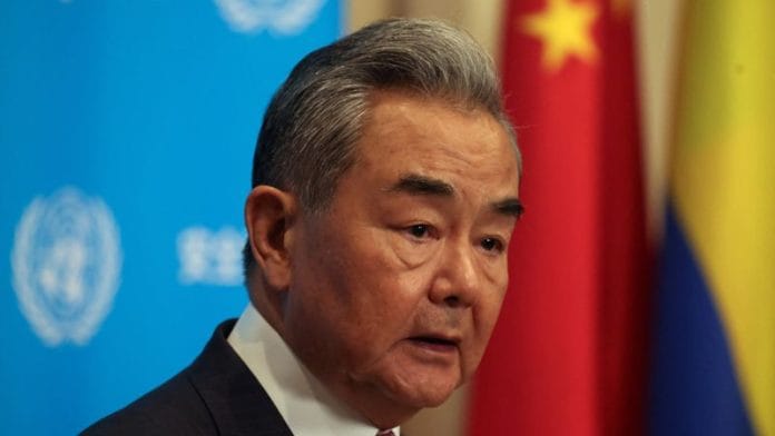 Chinese Foreign Minister Wang Yi speaks with the media at the U.N. headquarters in New York City, U.S., May 26, 2026. REUTERS/Shannon Stapleton