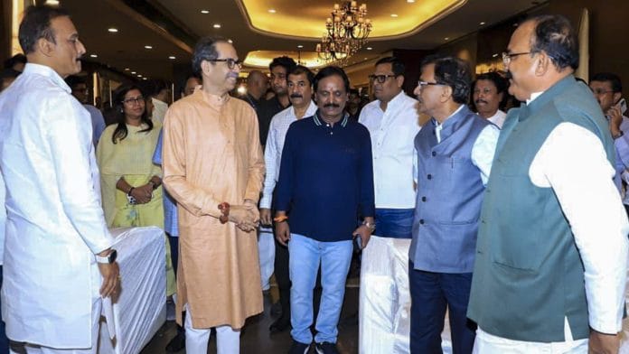 In this image posted June 24, 2026, Shiv Sena (UBT) chief Uddhav Thackeray and party leader Sanjay Raut, Congress leader Harshwardhan Vasantrao Sapkal and others attend a Maha Vikas Aghadi (MVA) meeting, amid the ongoing Monsoon session of the Maharashtra Assembly, in Mumbai. | @ShivSenaUBT_/X via PTI Photo