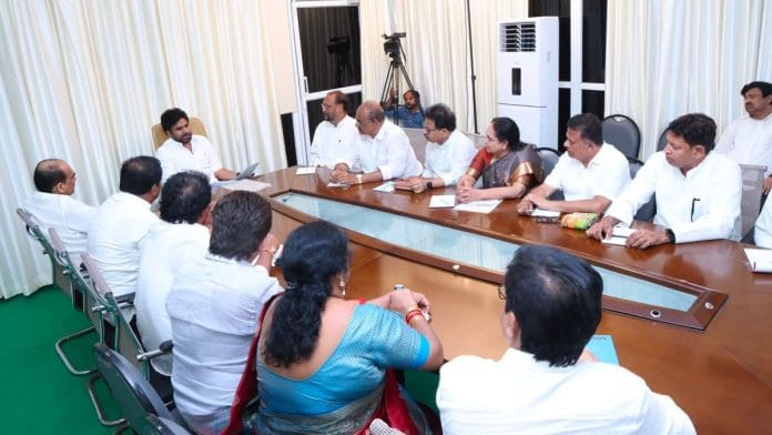 Jana Sena chief Pawan Kalyan chairing a meeting of party leaders on 31 May 2026 | X@JanaSenaParty