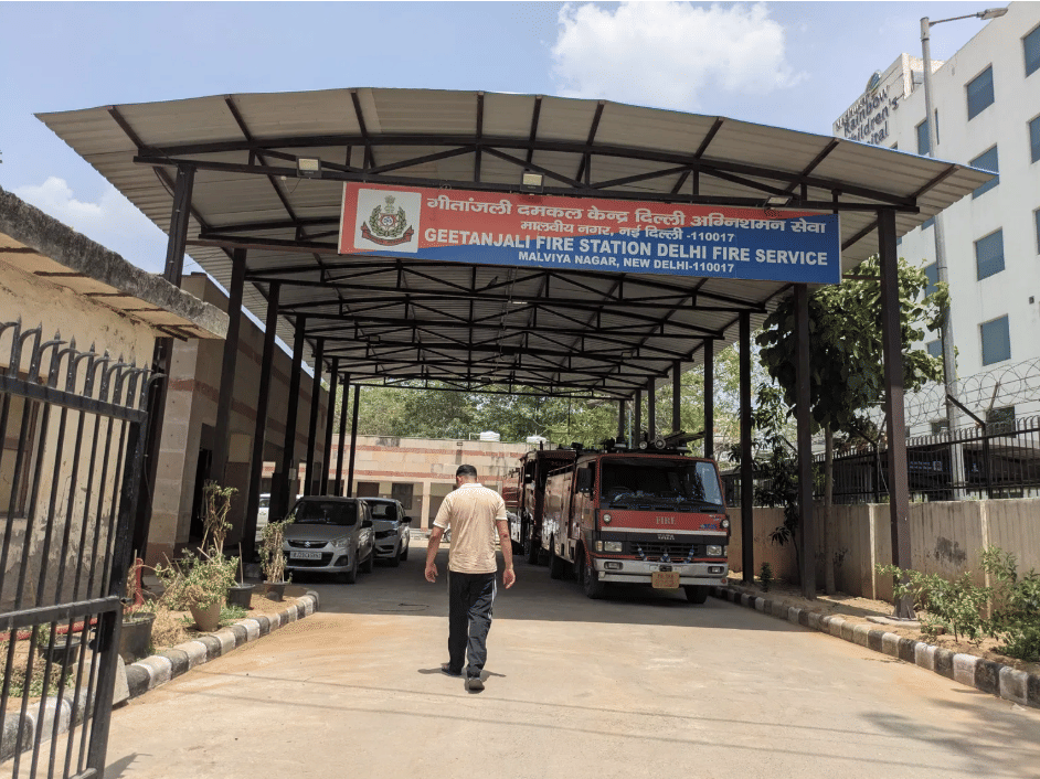 The Geetanjali Fire Station, located 500 metres from the site of the Hauz Rani fire. On 3 June, the team was attending to a garbage fire in Jaunapur. | Photo: Himanshi Aggarwal, ThePrint