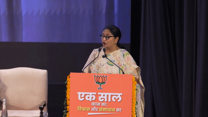 Delhi Chief Minister Rekha Gupta at a BJP event | Screen grab @BJP4Delhi X handle.