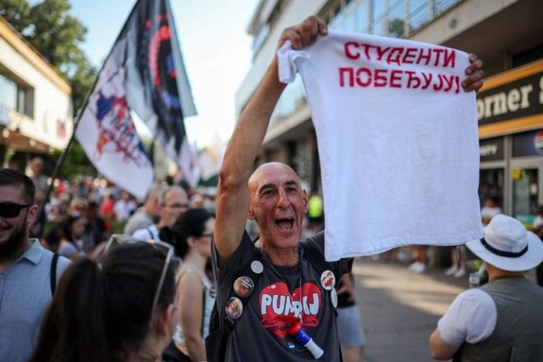 Serbians to keep up protest after President Vucic says he will step down