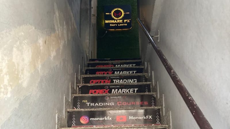 Trading options displayed on the stairs leading up to a trading institute in Delhi’s Uttam Nagar| Photo: Preksha, ThePrint