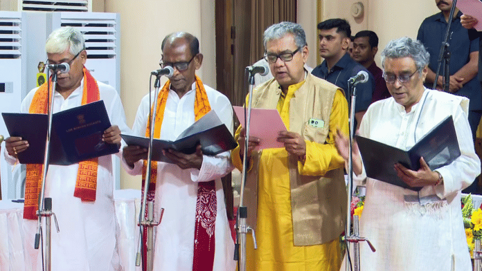 (L-R) BJP MLAs Arup Kumar Das, Dudh Kumar Mondal, Sharadwat Mukherjee and Swapan Dasgupta took oath as Cabinet ministers on 1 June. | ANI file