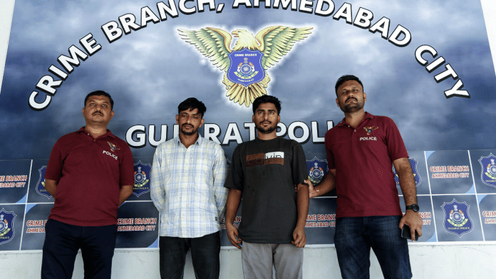 Ahmedabad Cyber Crime arrested Sumer Singh Bharat Lal Meena (L) and Akash Pappulal Meena (R) in connection with allegedly providing access to Re-NEET question paper. | ANI