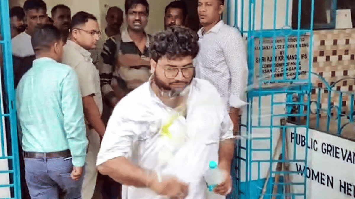 TMC leader Soumitra Banerjee attacked with eggs while being taken to court in Raniganj on Tuesday. | ANI 