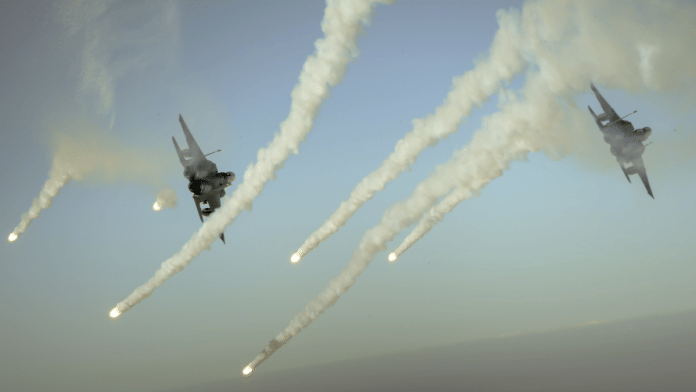 File photo of F15E Strike Eagles fire flares during a mission | X/@DeptofWar