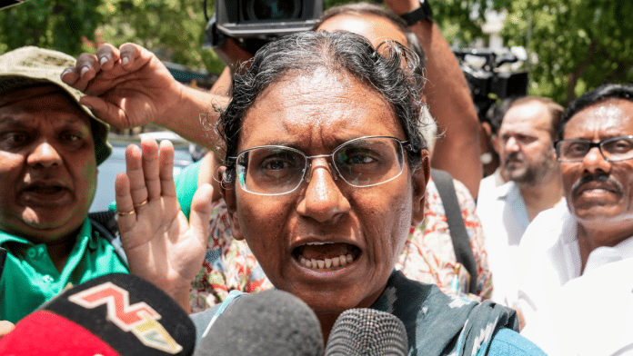 Congress leader Meenakshi Natarajan addresses the media after a meeting with the Election Commission (EC), at Nirvachan Sadan, in New Delhi, Wednesday, J | PTI