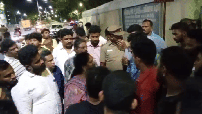 Power officials meet public gathered outside the Stanley Substation to address the situation and restore the power supply in the area | X/@TANGEDCO_Offcl