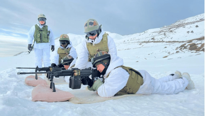 Army jawans with Negev LMG during a live firing drill at a high-altitude area | X/@VivekSi85847001