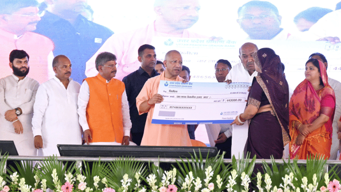 Uttar Pradesh CM Yogi Adityanath at a public event in Ayodhya on Friday | X/@myogiadityanath