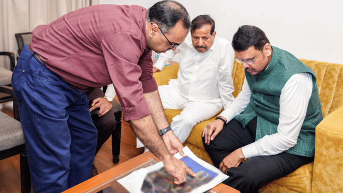 CM Devendra Fadnavis during inspection of country's first proposed offshore airport in Palghar on Sunday. | X/@CMOMaharashtra