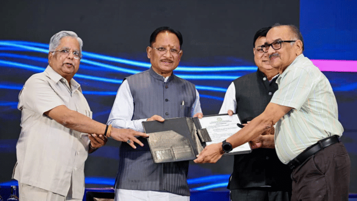 Chhattisgarh Chief Minister Vishnu Deo Sai at the Chhattisgarh Investors Connect, in Hyderabad on Friday. | ANI