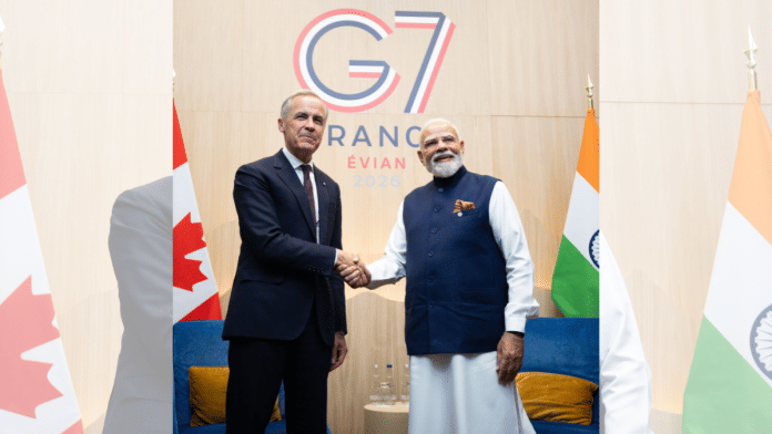 Canada PM Mark Carney with his Indian counterpart Narendra Modi on the margins of the G7 Summit in Évian | X/@CanadianPM