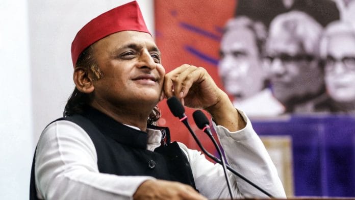 File photo of Samajwadi Party president Akhilesh Yadav at a press conference at the party office in Lucknow | ANI