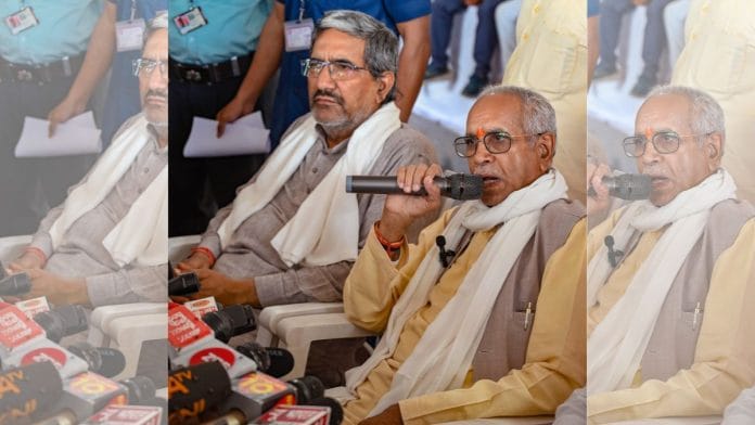File photo of VHP vice-president and general secretary of Shri Ram Janmabhoomi Teerth Kshetra Trust Champat Rai, and trust member Anil Mishra | Credit: PTI