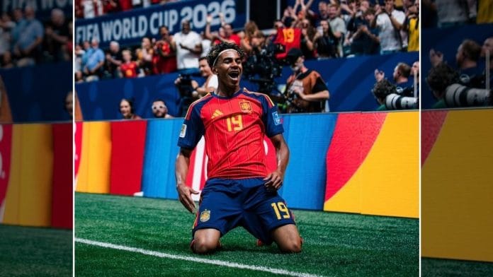 Lamine Yamal celebrates after scoring his first goal in the FIFA World Cup | Source: @fifaworldcup, Instagram