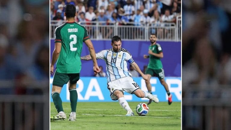 Lionel Messi scores his 1st World Cup hattrick. He is now the joint top scorer with Klose