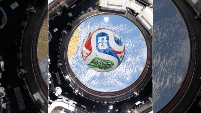 The 2026 FIFA World Cup match ball Trionda floats freely inside the International Space Station | Source: @nasa, Instagram