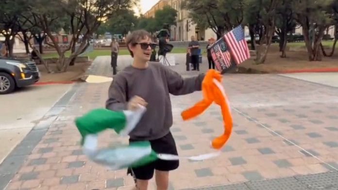 Texas resident seen tearing the Indian national flag on camera | X