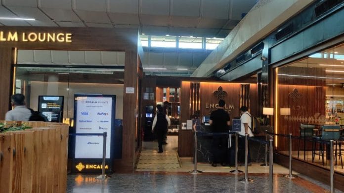 Passengers at the Encalm lounge counter, waiting to get inside | Stela Dey, ThePrint