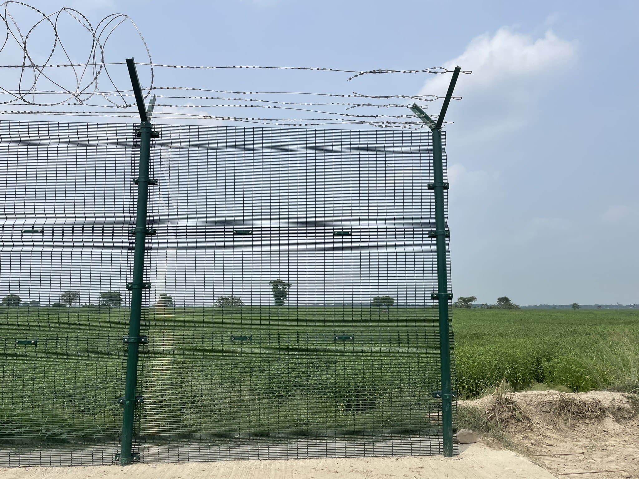 पश्चिम बंगाल के मुर्शिदाबाद जिले के जलंगी गांव में लगाई जा रही फेंसिंग | फोटो: अलीशा दत्ता/दिप्रिंट