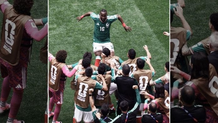 Mexico's Julián Quiñones celebrates with his teammates after scoring the opening goal in the 2026 FIFA World Cup against South Africa | Source: @fifaworldcup, Instagram