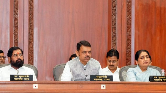 File photo of Maharashtra Chief Minister Devendra Fadnavis and Deputy Chief Ministers Eknath Shinde and Sunetra Ajit Pawar | @CMOMaharashtra X/ANI