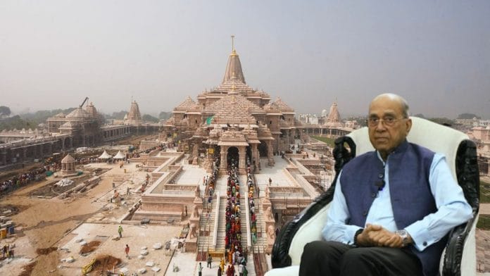 Nripendra Misra, chairperson of the Ram Mandir construction committee, said that the well-being of pilgrims should be the primary business of the temple trust | Credit: Mohammad Hammad | ThePrint/@ShriRamTeerth/ANI