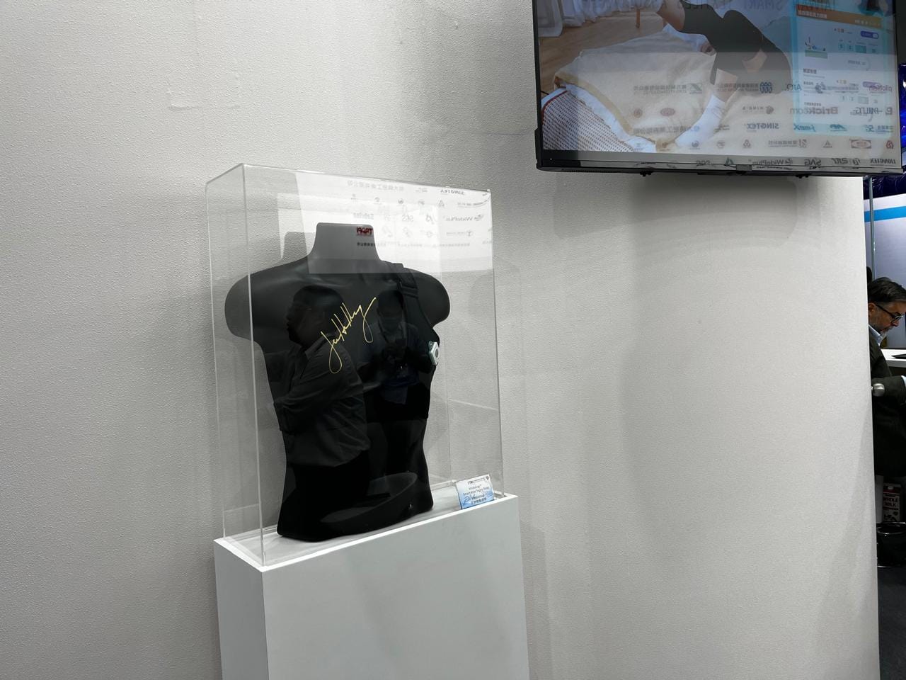 Nvidia CEO autographed mannequin at the Taiwan Textile Research Institute booth at Nangang Exhibition Centre | Moushumi Das Gupta | ThePrint
